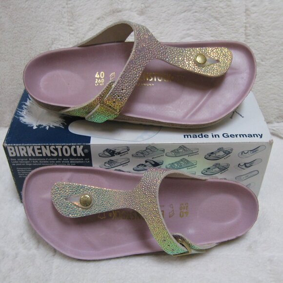 RARE Birkenstock LUX GIZEH Ombre Pearl Leather 40 R US W 9 M 7 *Wedding* - Picture 1 of 16